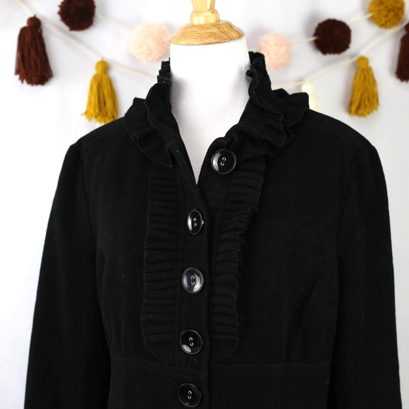 Spiegel Black Wool Ruffle Coat 8 - Picture 2 of 5